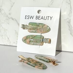 ESW Beauty Strawberry Matcha Creaseless Acetate Hair Clips 4 Pieces K-Beauty NEW